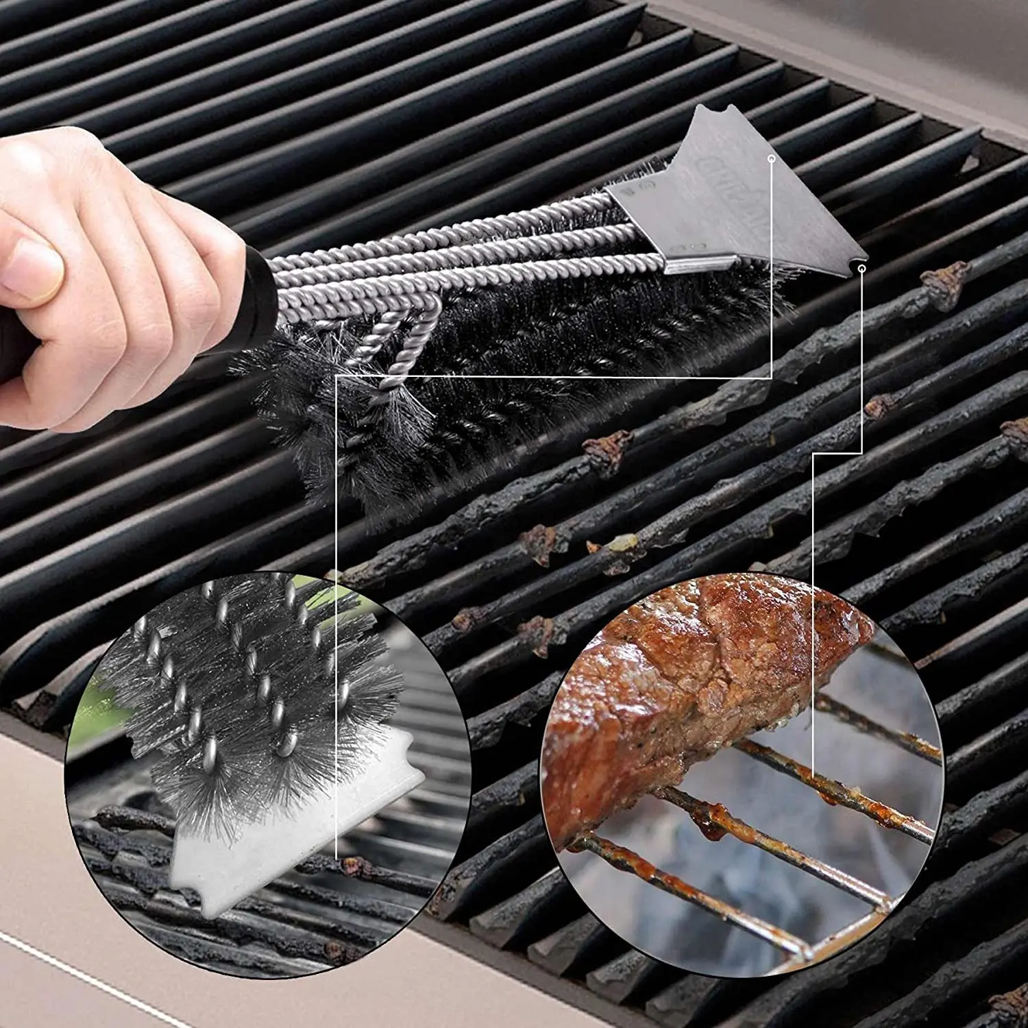 

BBQ Grill Barbecue Kit Kitchen Accessories Cleaning Brush Stainless Steel Cooking Tools Wire Bristles Triangle Cleaning Brushes