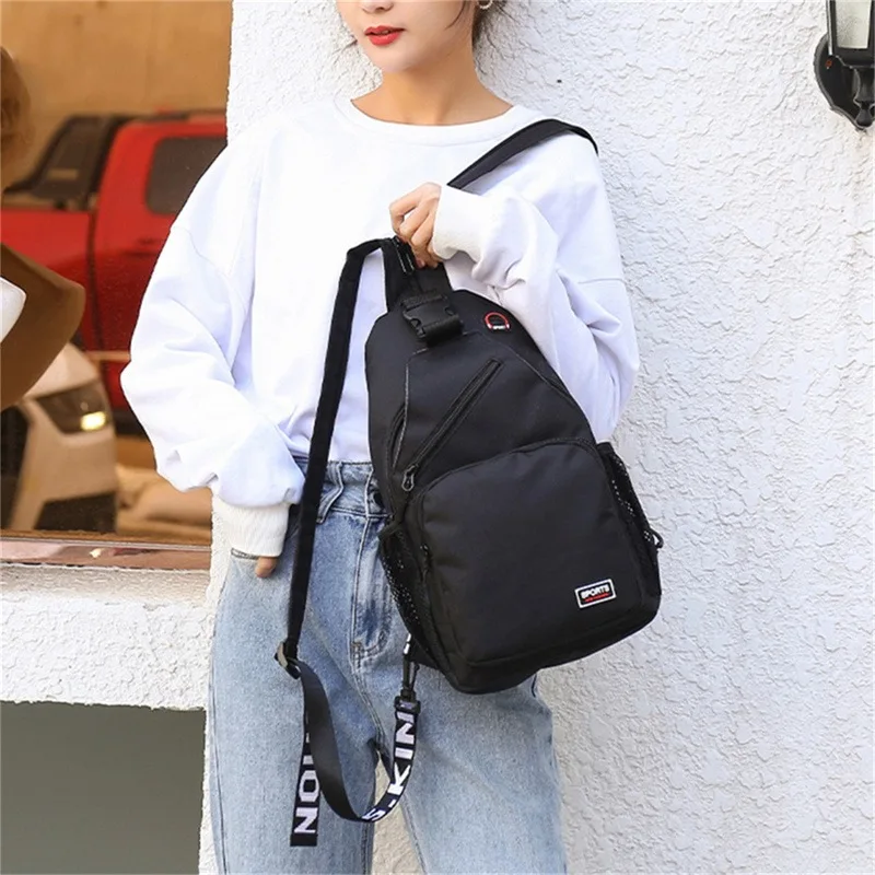 Women Chest Bag Solid Color Zipper Multi Function Shoulder Bag With Earphone Mouth Can Be One Shoulder Messenger Shoulder Bag