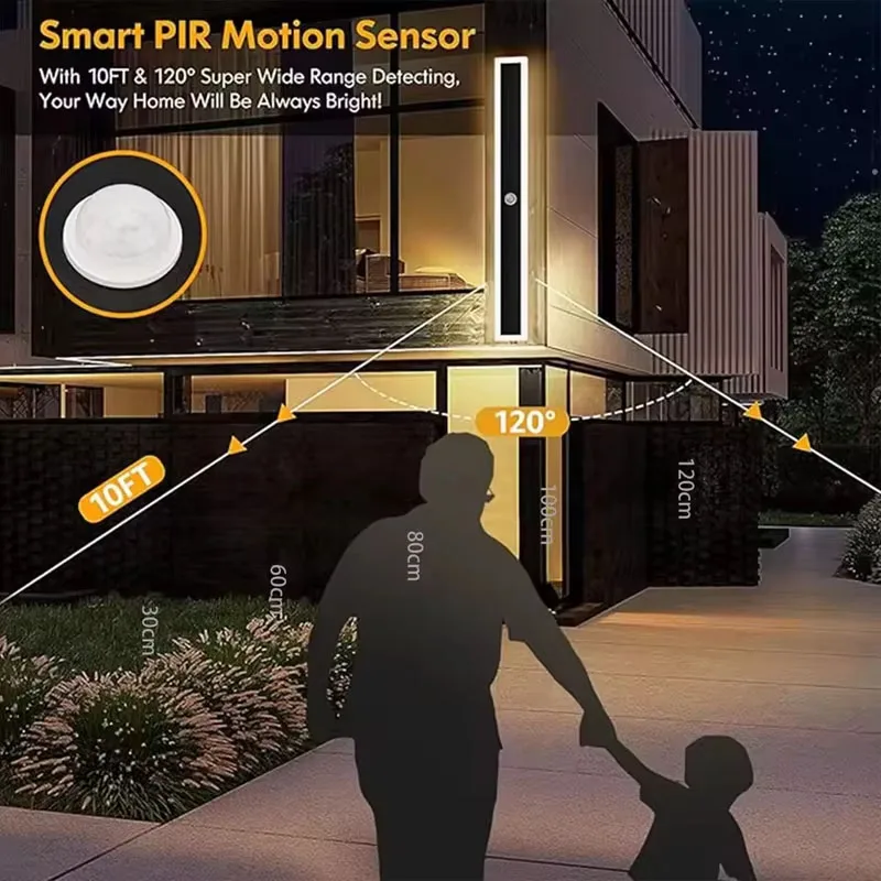 Outdoor Wall Light With Motion Sensor IP65 Waterproof Wall Lights Black Long LED Linear Wall Lamp Outside Lighting for Garage