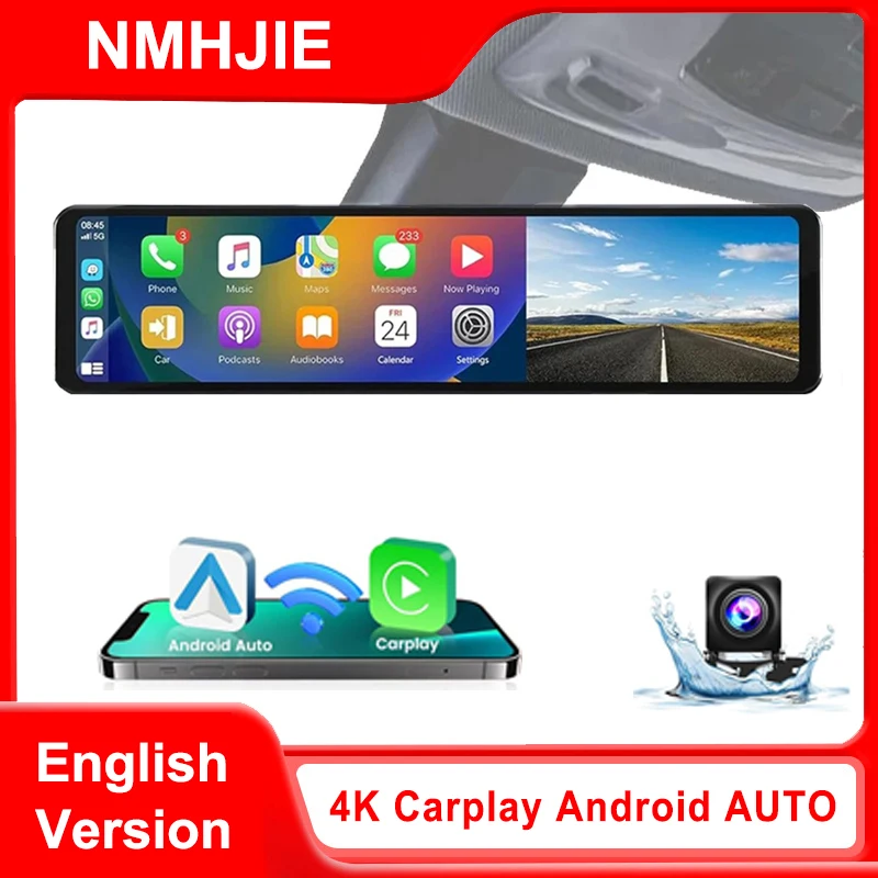 

4K Dash Cam 11.26 Inch Wireless WiFi CarPlay & Android Auto Car Dvr AUX Dashcam GPS Track Video Recorder Camera Car Assecories