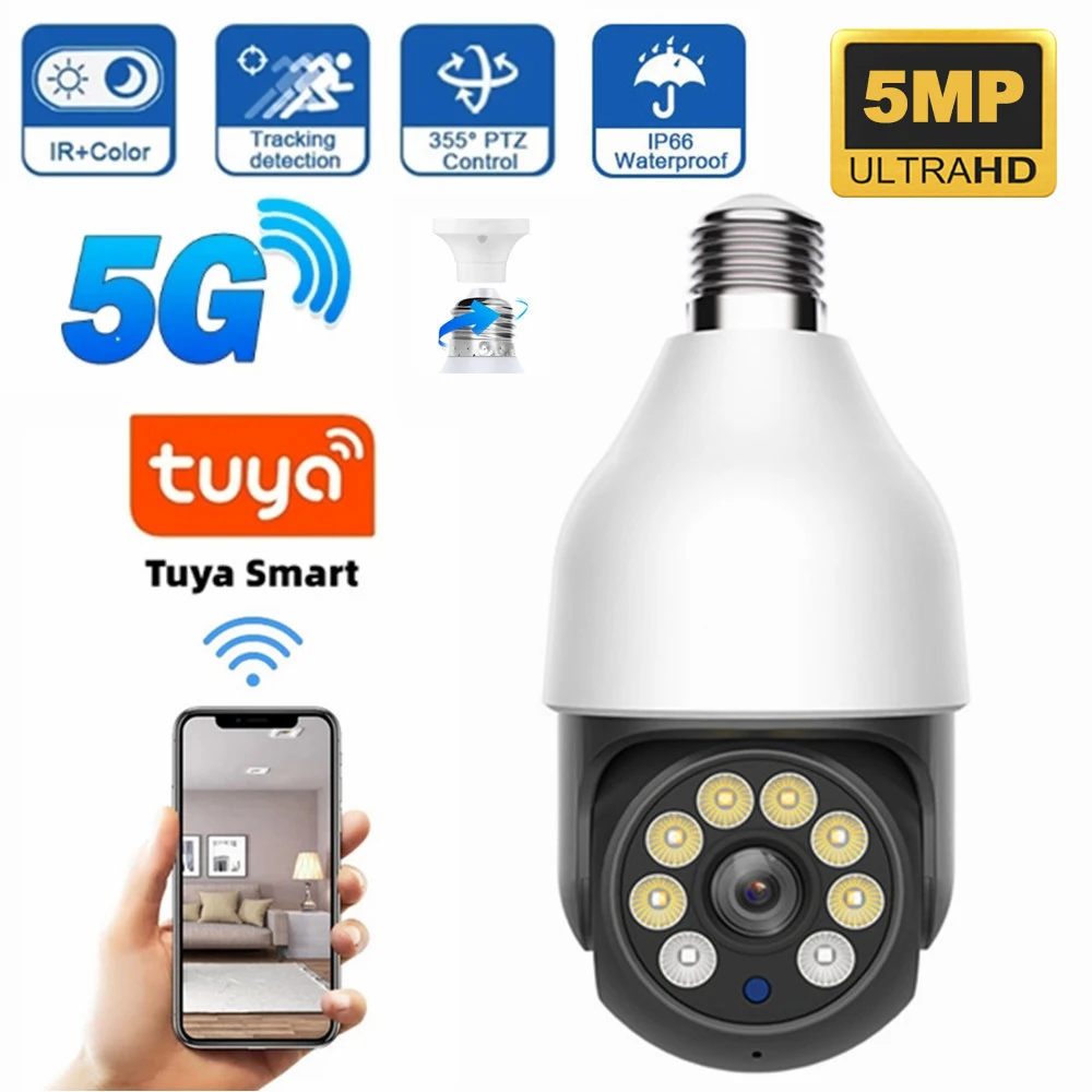 NUOFANG 5MP Wifi 5g Camera Bulb TUYA Smart Life PTZ IP CCTV Outdoor Night Vision Security Video Bulb Surveillance Camera TUYA