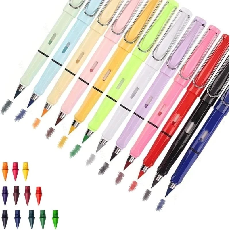 W89C 재사용 가능한 잉크리스 연필 12/13pcs 색깔 리필이있는 색상의 노화 연필