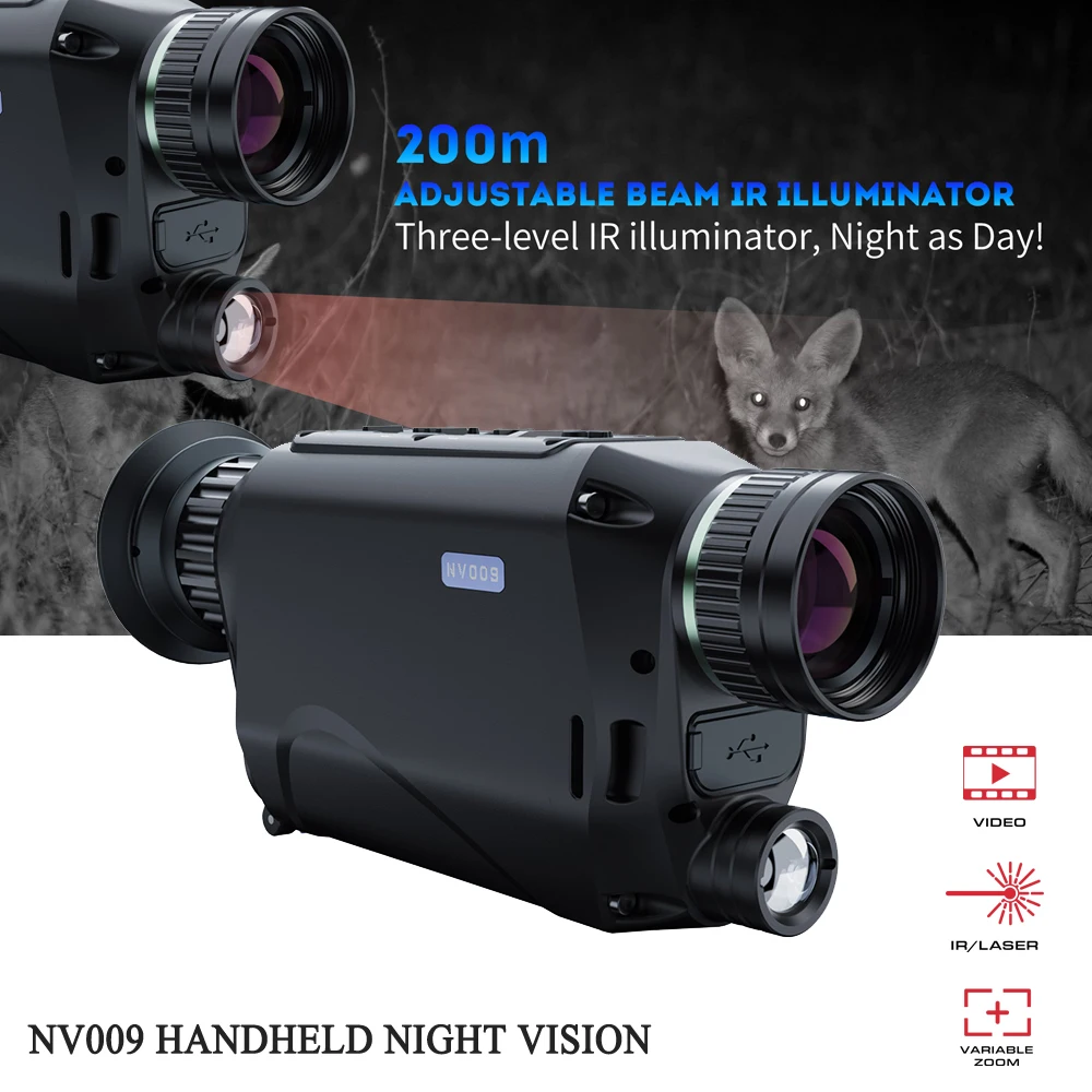 PARD NV009 Digital Night Vision Handheld Monocular CMOS Image Sensor 200m Laser 35mm Lens IR Illuminator 1024*768 For Hunting