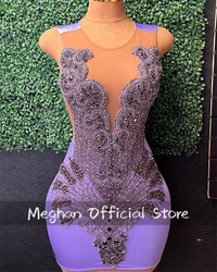 Purple O Neck Short Prom Dresses 2024 Beaded Crystal Rhinestone Birthday Party Dress Mermaid Cocktail Dresses Customized