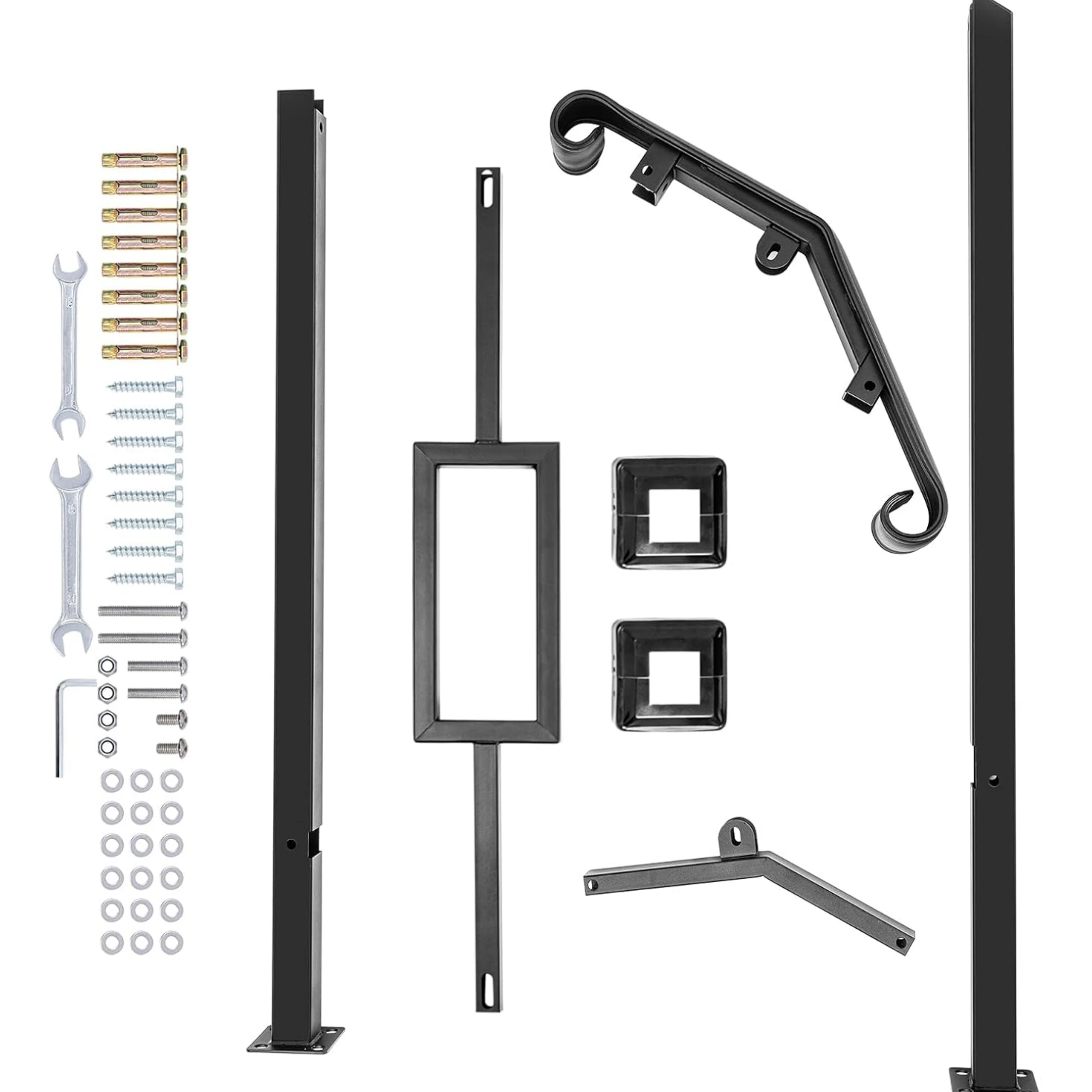درابزين خارجي أسود - درابزين مزدوج عالي التحمل يناسب خطوة 1-2 مع مجموعة التثبيت - حديد غير لامع للشرفة الخرسانية