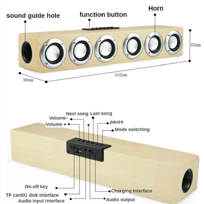 TV Sound Bar altoparlante Bluetooth in legno sistema Home theater Subwoofer Wireless supporto AUX/ TF con radio FM boombox per computer