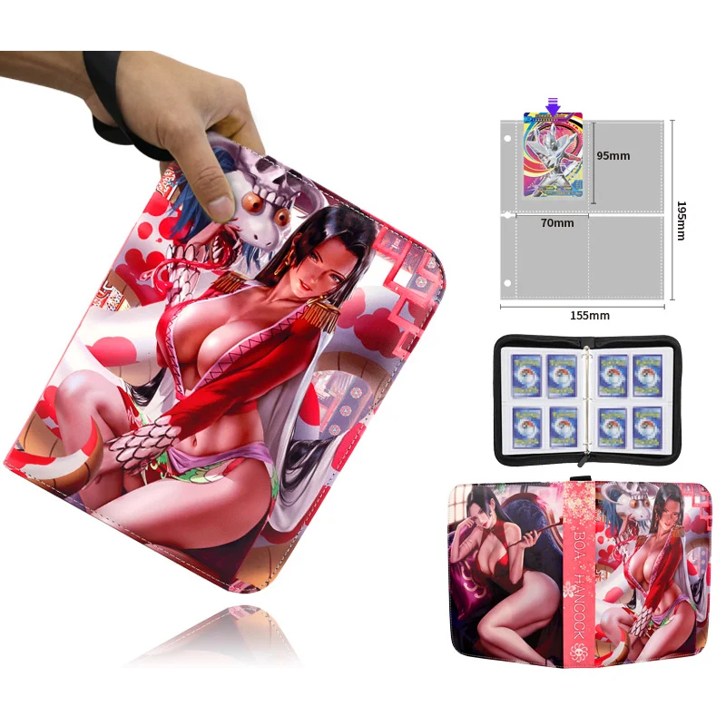 Anime One Piece Card Album 4/9 Grids 50 Pages PU Holder Book Hancock Collection Large Capacity Zipper Card Bag