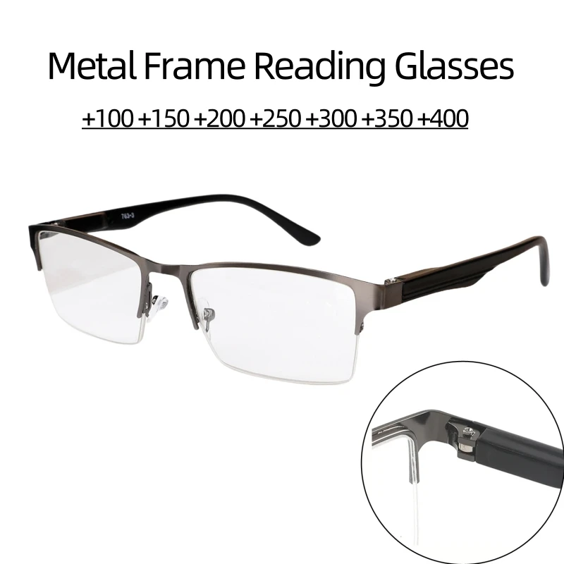 

Vintgae Square Metal Reading Glasses for Men HD Lens Anti-blue Light Far-sighted Eyewear Unisex Business Eyeglasses +1.0 +1.5