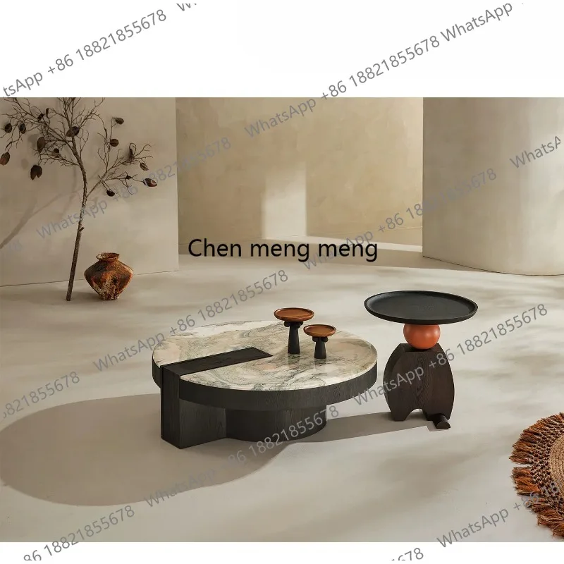 

Italian minimalist marble round coffee table combination living room family villa 2026 new senior villa