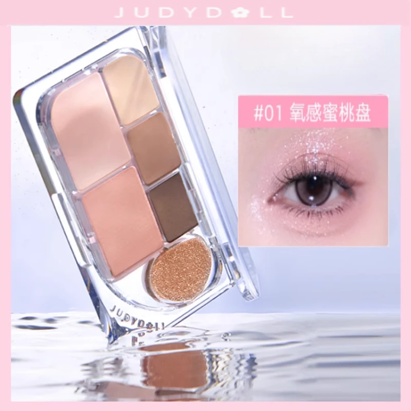 JUDYDOLL 6 Colors Eyeshadow Palette Blush Highlighting and Contouring Delicate Matte Pearlescent Gliter for Eyes Makeup