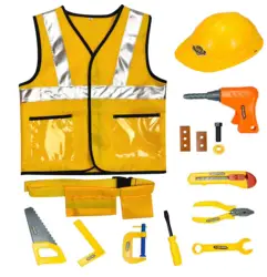 Kids Gift Iplay Ilearn Construction Worker Cosplay Costume Helmet Kit Role Play Toy Set Career Costumes Heavy Worker Dress Up