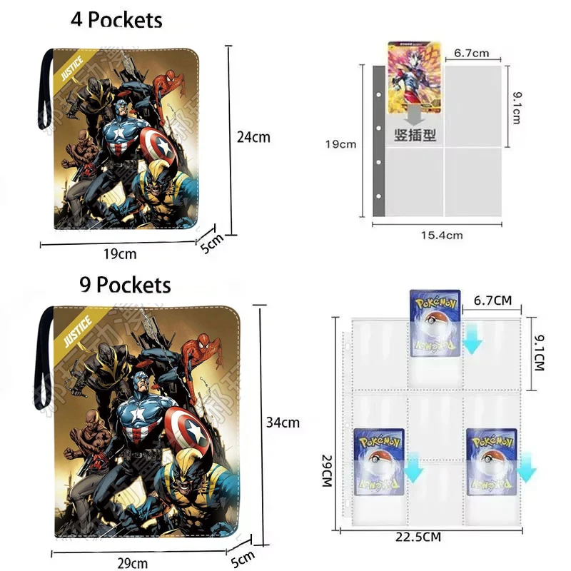 400pcs/900pcs Card Album Book Anime Marvel Spider Man Iron Man Thor Collection Card Zipper Game Cards Binder Holder kids Gift