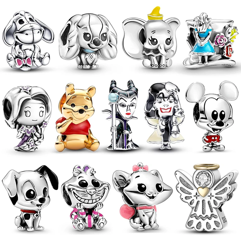 

plata de ley 925 Disney Winnie the Pooh Charm Beads Fit Bracelet Necklace For Women Pendant Luxury DIY Jewelry Making Party Gift