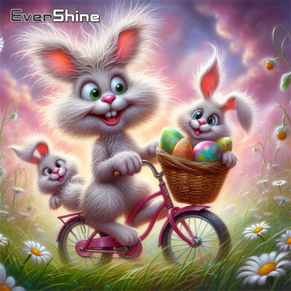 Evershine Neuerscheinung Diamant-Malerei Hasenbild aus Strass-Steinen Tier-Stickerei Vollflächiges Mosaik Gänseblümchen Kindergeschenk