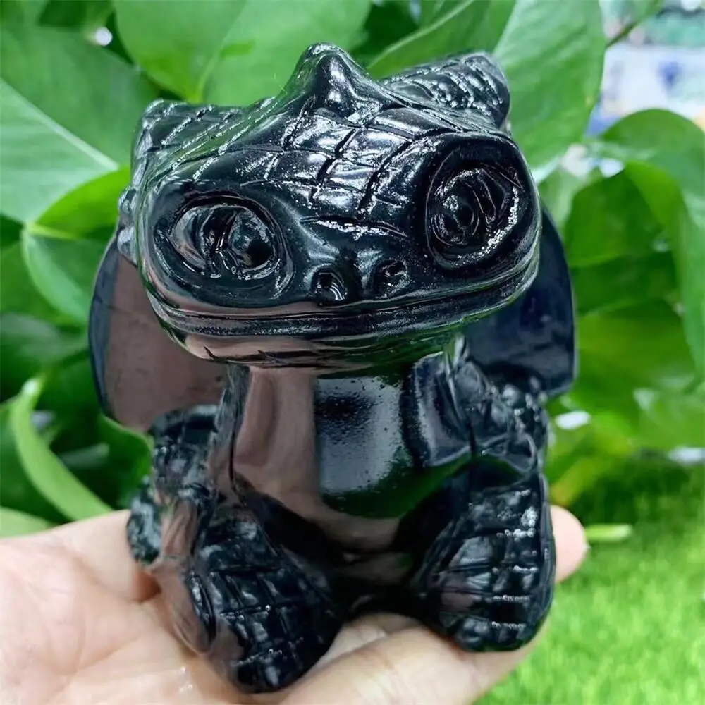 

Natural Black Obsidian Cartoon Carving Animal Landscaping Healing Christmas Home Decoration Gift 1pcs