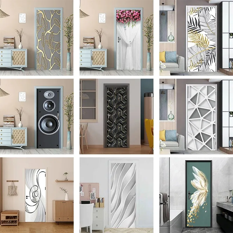 

Luxury Gold Leaf Tropical Leaf Door Mural Sticker, Waterproof Removable Peel and Stick Door Decal for Bedroom Door Home Decor