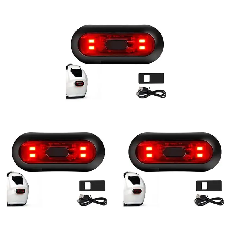 AU28-3X LED Helmet Light,Motorcycle Helmet Brake Light Rechargeable Bike Rear Red Safety Warning Light For Night Riding