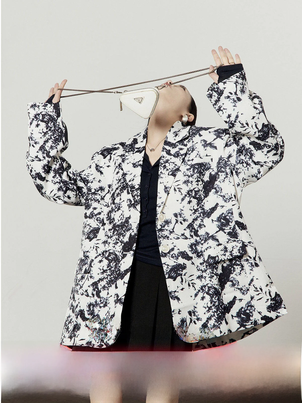 

Женский костюм в стиле ретро Bla с белым узором Jaet, свободный силуэт, длинный свек средней длины, повседневная мода