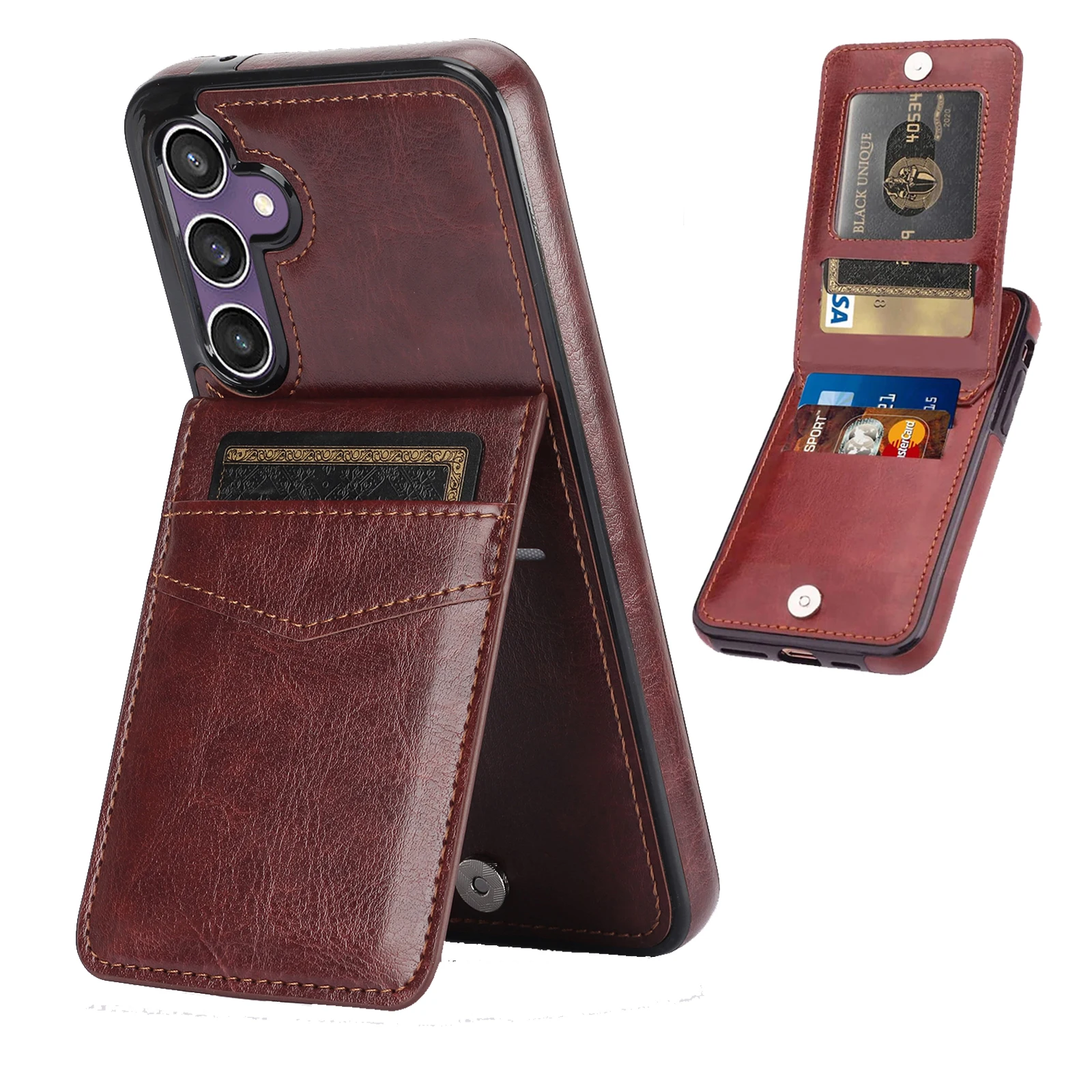 Flip Leather Card Holder Wallet Case For Samsung Galaxy S23 FE S24 Ultra S22 Plus S21 S20 Note 20 A54 A53 A73 A33, Stand Cover