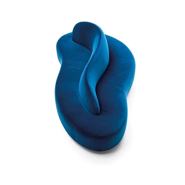 Nordic creative double-sided clothing store, hotel shop, island lounge area, curved sales office, blue special-shaped sofa