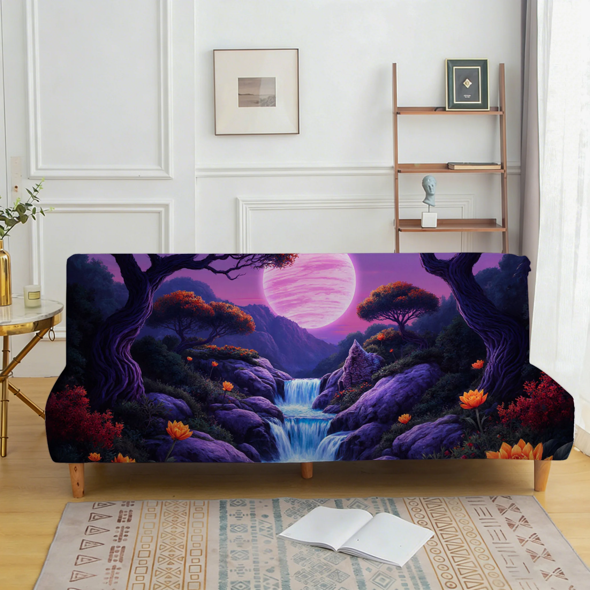 Purple Moon Secret Realm Stream Elastic Sofa Cover, Non-slip and Scratch-proof Furniture Protective Cover, Easy Installation