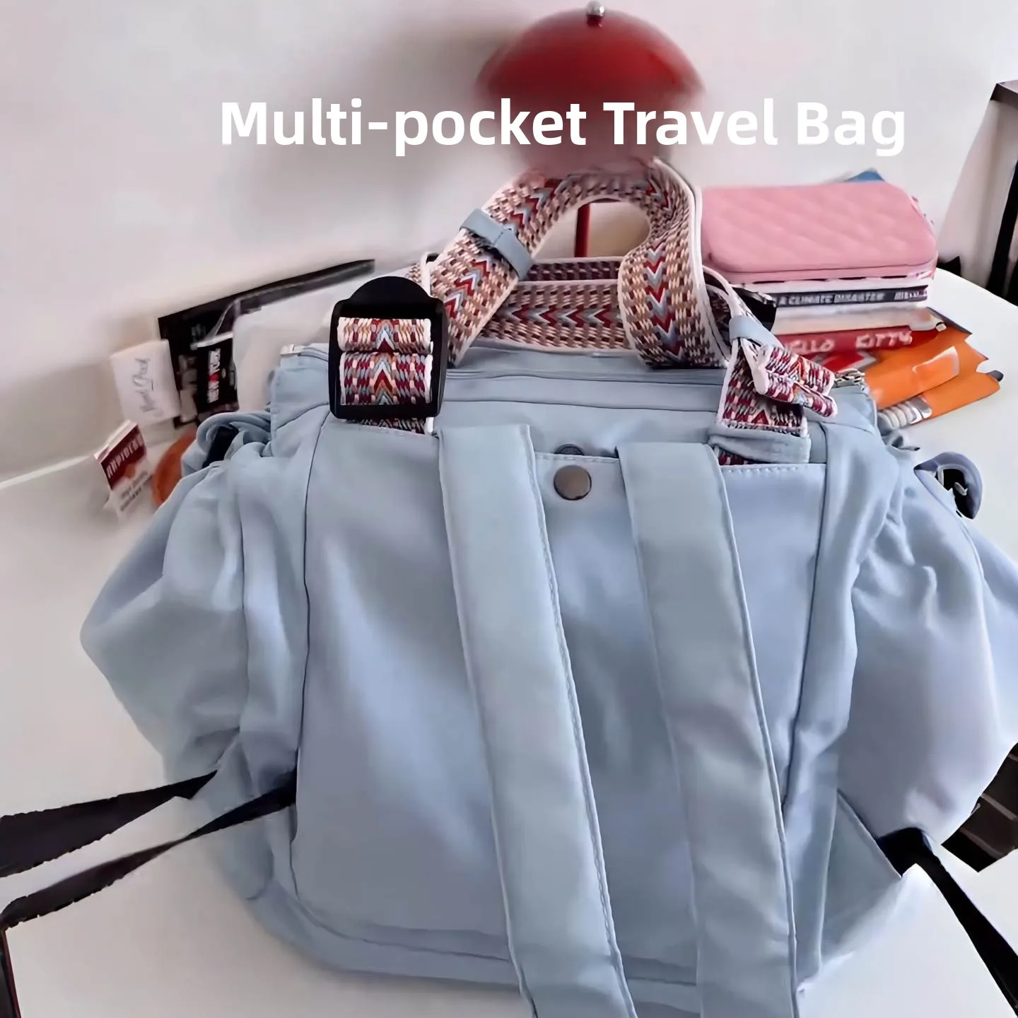 Large Capacity Travel Bag Multi-Functional Storage Foldable Handheld Commuting Outdoor Portable Mommy Bag Fashionable Geometr...