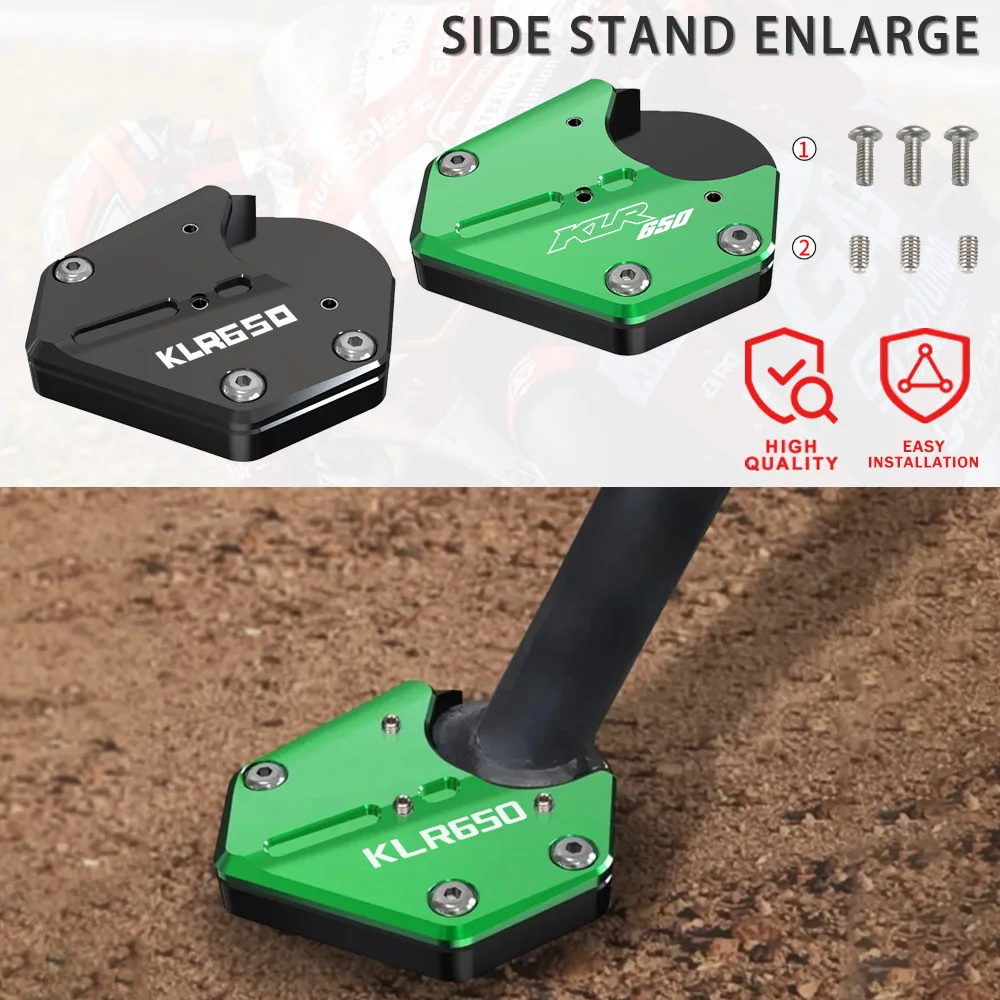 

2024 New Motrocycle Accessories Kickstand Side Stand Enlarge For Kawasaki KLR650 2008 2009 2010 2011 2012 2013 2014 2015-2024