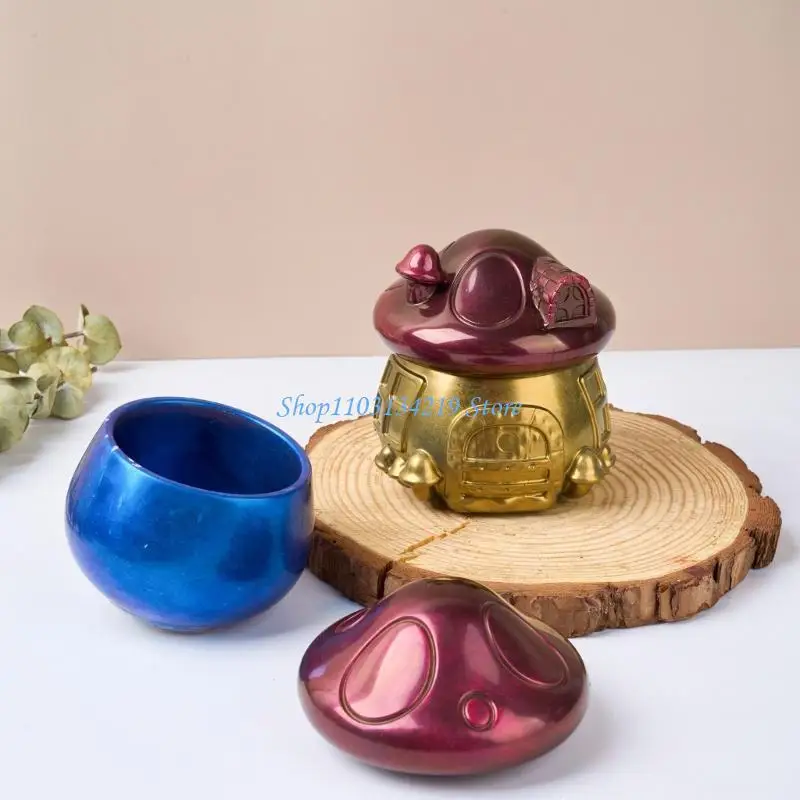 N5KC-Moldes silicona para velas con tapa, casa setas, tarro resina, moldes silicona para cemento y hormigón para