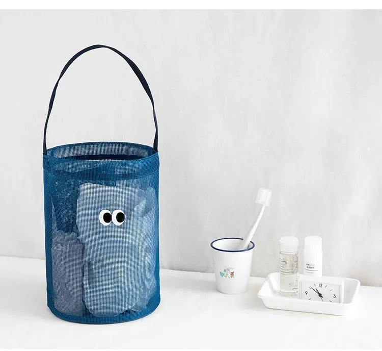 Big Eyes Cute Cylindrical Organization Storage Bag Reusable Eco Bag Clothing Portable Beach Mesh Pouch Bathroom Wash Bag Package