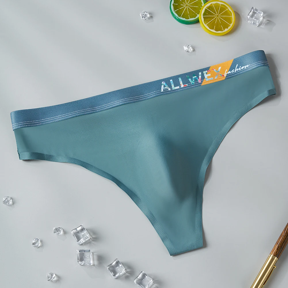 

Новые сексуальные стринги для мужчин, бесшовное нижнее белье из ледяного шелка, дышащие трусы, мужские гладкие трусики, 3D выпуклая сумка, трусики, стринги