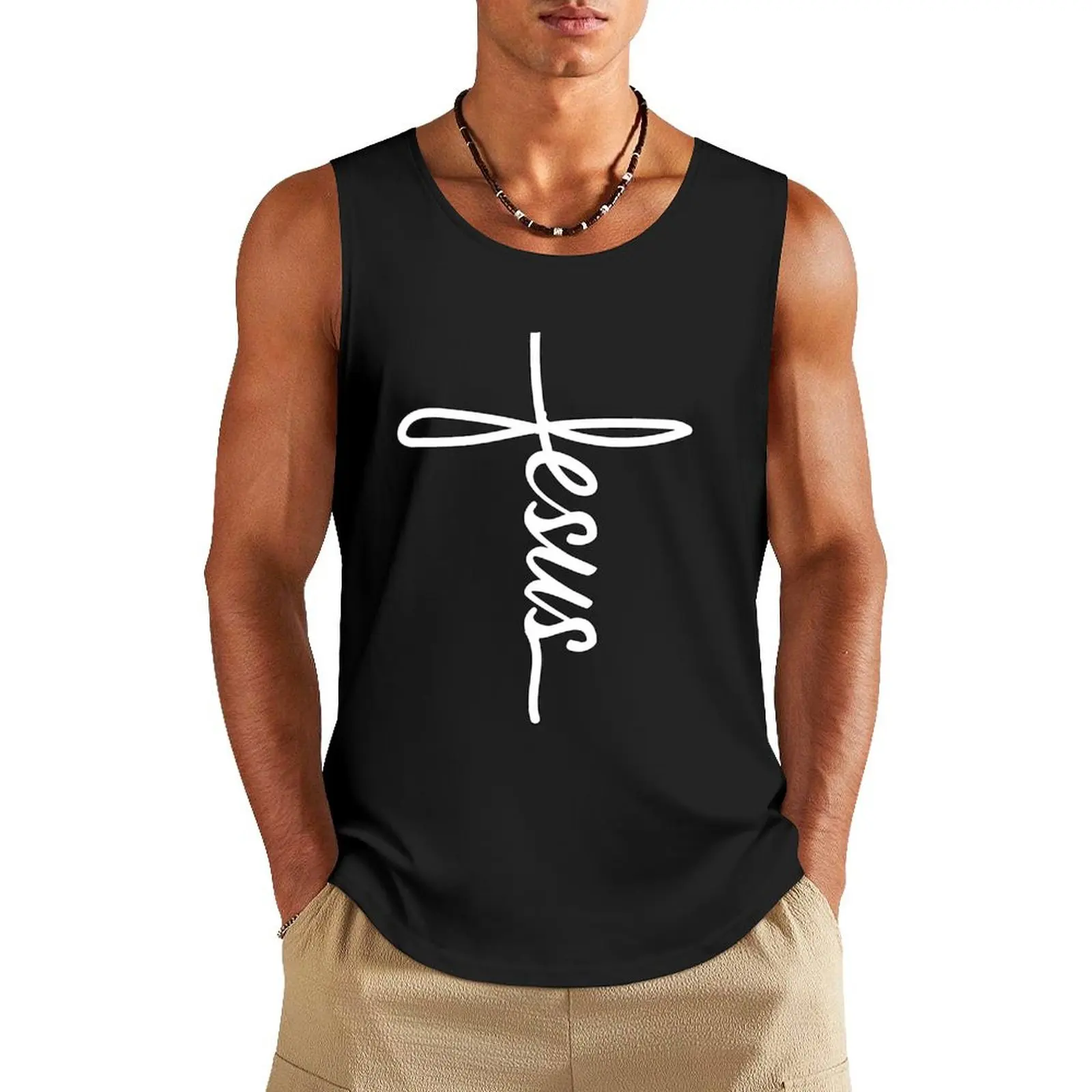 

Cross shape Jesus illustration Tank Top Bodybuilding clothing man Men's summer t-shirt