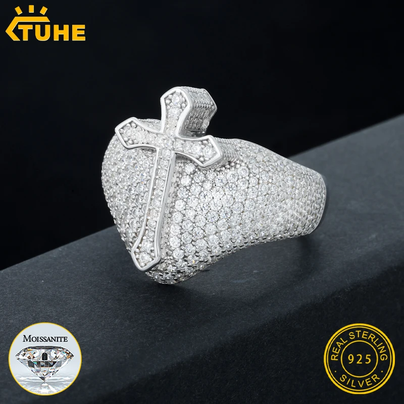 

TUHE Unisex Hip Hop Cross Rings For Men 925 Moissanite Jewelry Luxury Fashion 925 Rings For Men Hip Hop Jewelry Party Gift