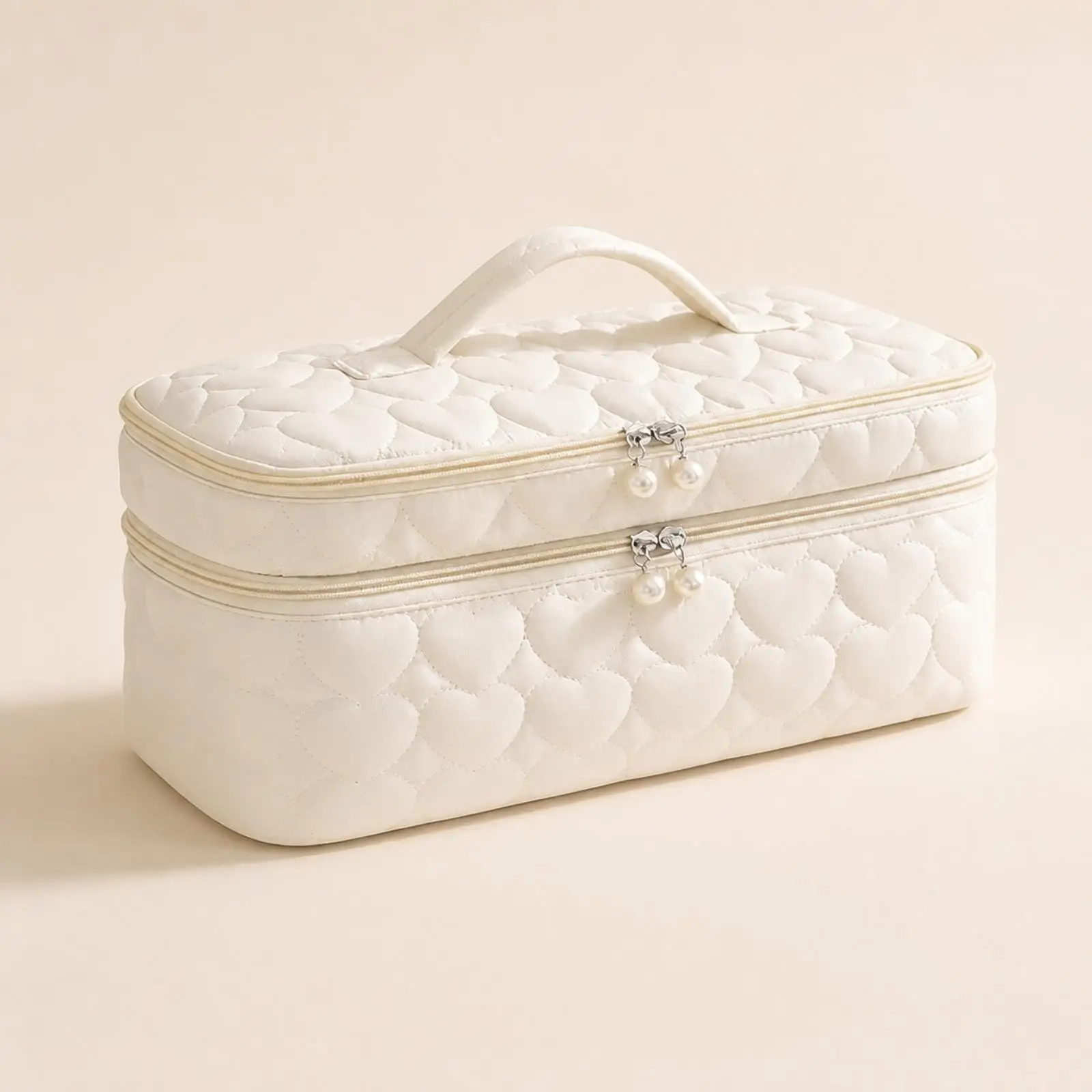 Portable Toiletry Organizer with Carrying Handle Multi-Compartment Polyester Travel Organizer Bag Cosmetic Travel Case
