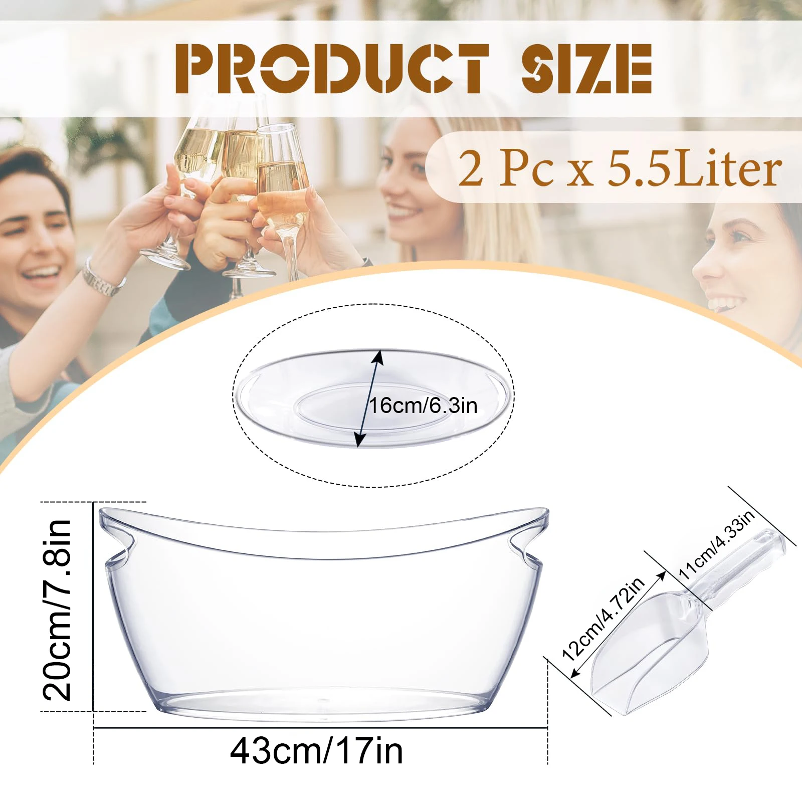 Ice Bucket - Ice Buckets for Parties - Clear Acrylic Champagne Bucket with Easy-to-Carry Handles