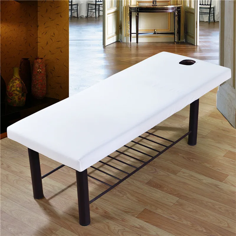 Beauty Salon SPA Bed Cover Sheet with Face Hole Skin-Friendly Massage Table Cloth Polyester Bed Cover Sheet Solid Color