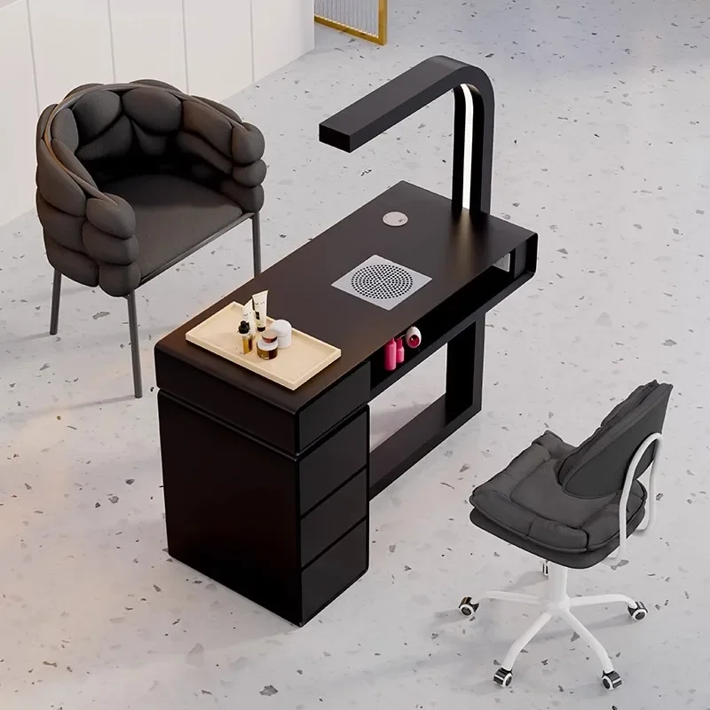 

Modern Simple Black Wooden/marble Manicure Table and Chair Set Luxury Black Single Seater Beauty Salon Nail Table Desk for Sale