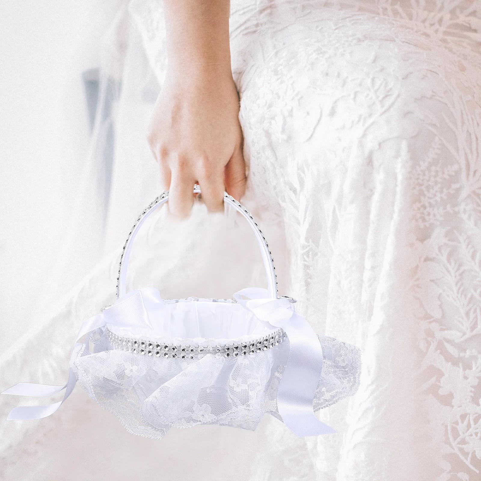 1 قطعة زهرة فتاة الدانتيل الأبيض تصميم الزفاف زهرة الحاويات لبتلات الحلوى تخزين ديكور حفل الزفاف العرض #4