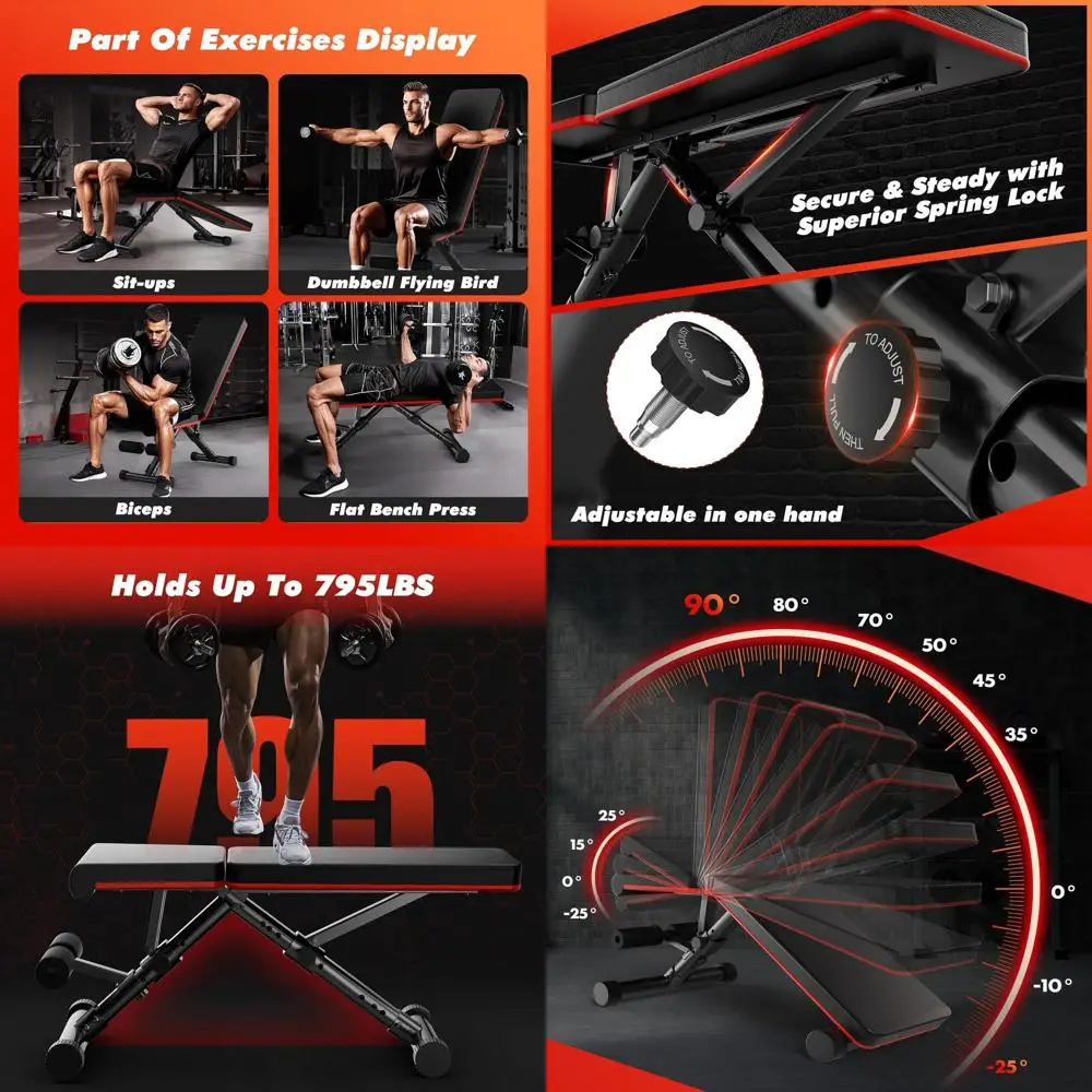 

Регулируемая скамья для домашнего спортзала, складная скамья для жима с наклоном, грузоподъемность 795 фунтов, для силовых тренировок и фитнеса