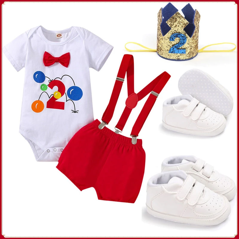 Baby Boy Clothes Set  Girl Outfit Cute Cake Smash Summer Newborn Photography Romper Suspender Shorts 1st Birthday Photo Shoot