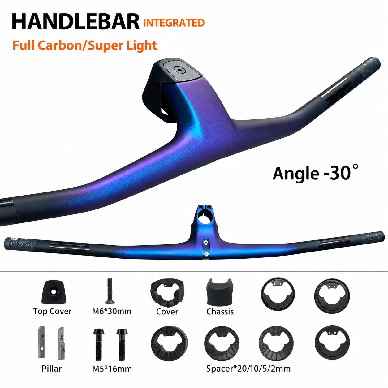 Carbon Fiber MTB Integrated Handlebar Stem -30° Aero Cockpit for Spark Mountain Bike Fraser IC SL Style Chameleon Chrome