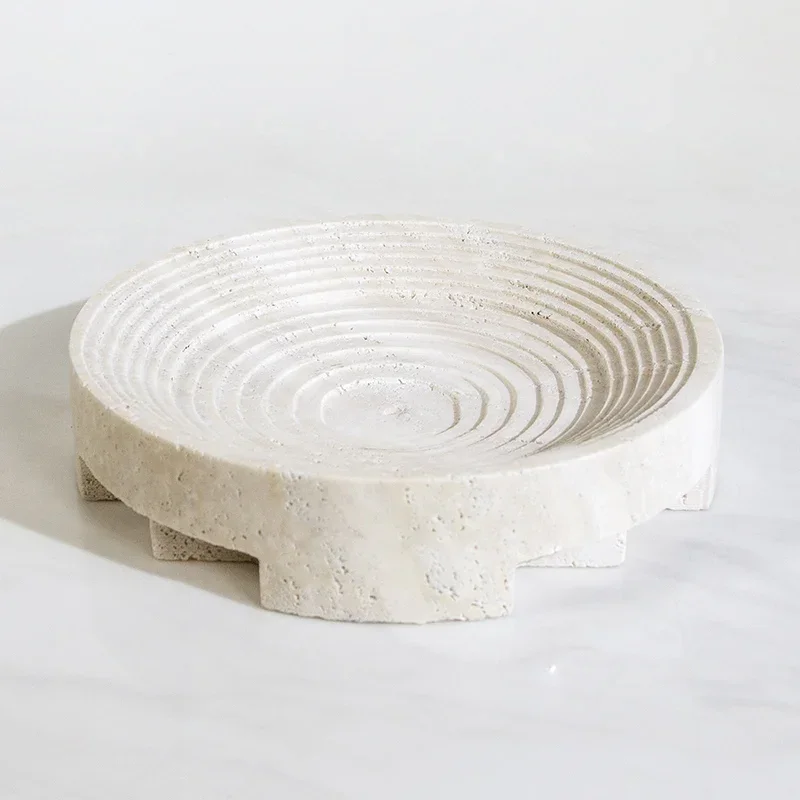 Modern Minimalist Natural Travertine Shaped Fruit Tray Design Ornament Sample Room Home Hotel Desktop Storage Tray Decoration