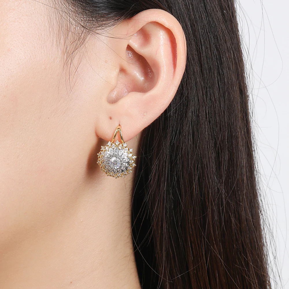 Two-color Snowflake Design Zircon Earring Ring Set