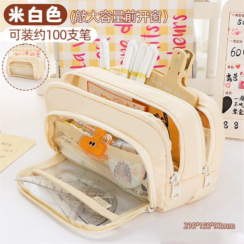 

Pencil Case Lapicera Estuche Escolar 3 Compartimientos Transparent Pen Box Stationery Fournitures Scolaires Pouch Back To School