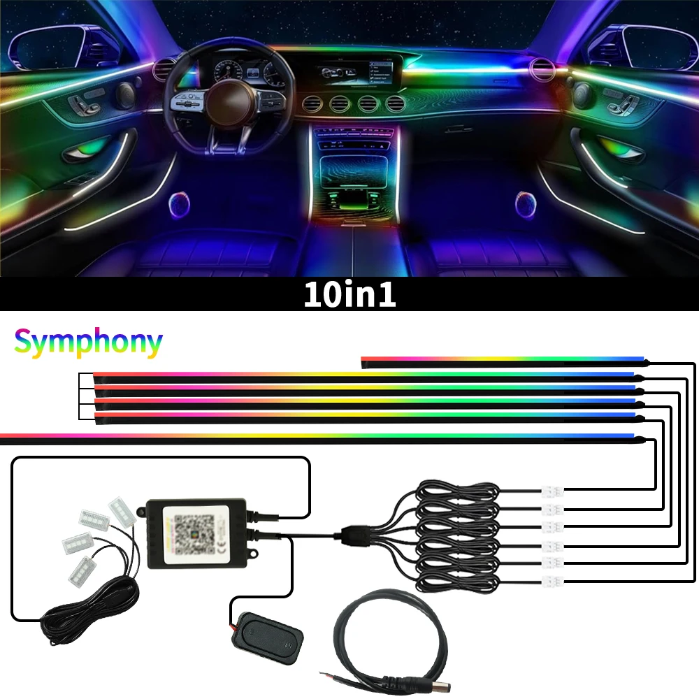 WUMFIRE 64 Farben RGB Symphony Auto-Ambientebeleuchtung 6/10/18 in 1 Innenraum Acryl LED-Streifenlicht Dekoration Atmosphärenlampe mit APP-Steuerung 6