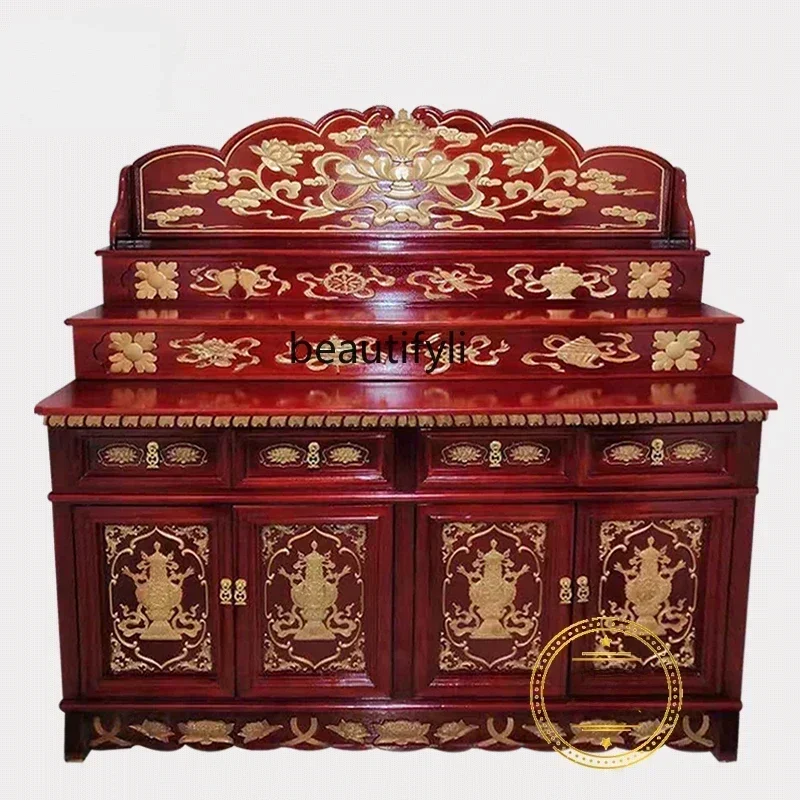 

Solid Wood Altar Clothes Closet Altar Buddha Shrine Household Buddha Statue Enshrine Sets of God of Wealth Altar 3-Layer