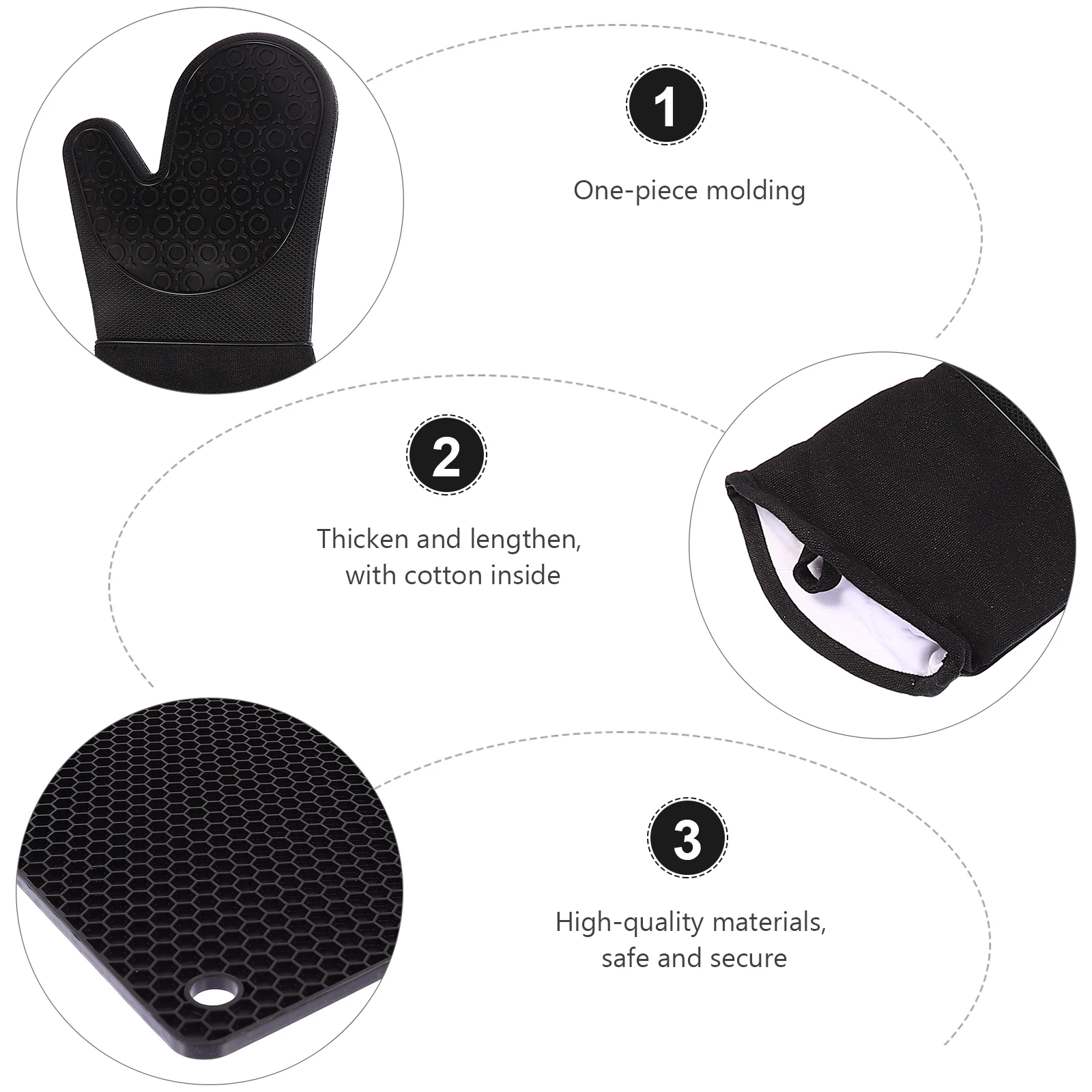 

2Pcs Thickened Table Mat Set Premium Silicone Oven Mitts with Heat Resistant Pads for Cooking Baking Bbq Kitchen