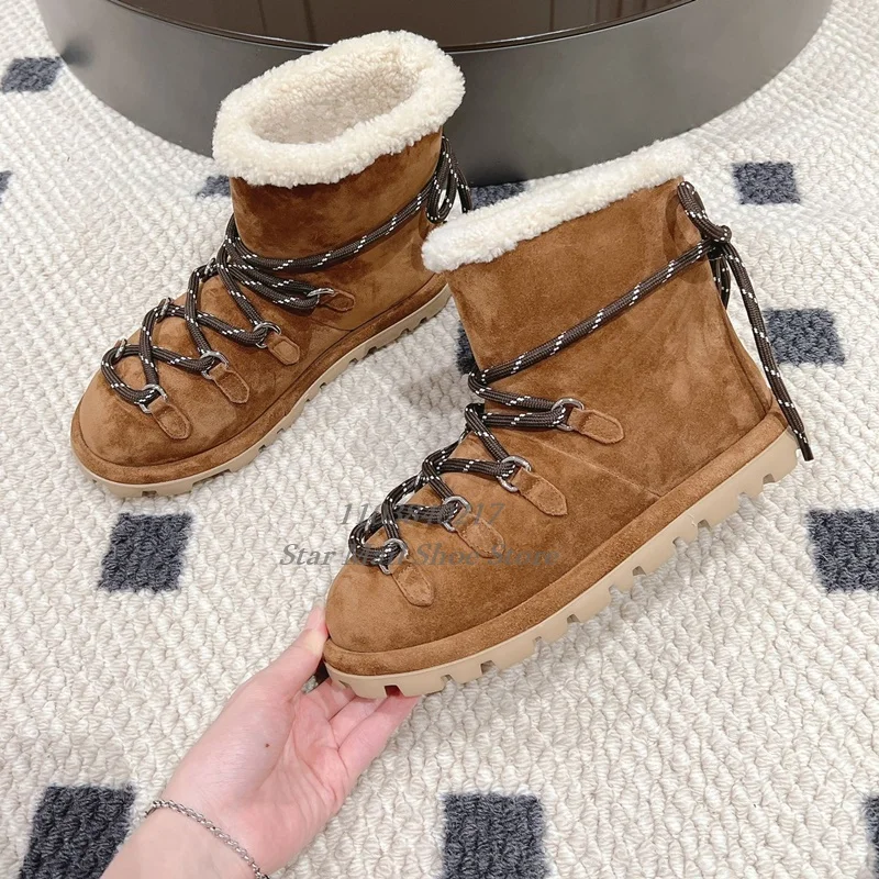 Chestnut Buckle Cross Strap Women Boot Winter Round Toe Cute Short Boots Fashion Outdoor Snow Boot Warm Shoes Three Colors 35-40