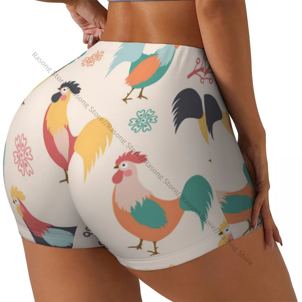

Шорты для йоги, красивые петухи, ветки и цветы, фон, женские байкерские плотные эластичные спортивные леггинсы для тренировок, спортивная одежда