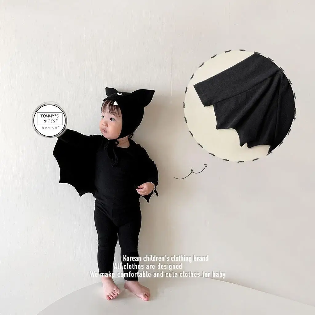 Autumn Korean Kids Outfit Ins Halloween Bat 3pcs Set Long Sleeve Costume Toddler Boys Girls Party Photography Daily Outdoor Wear