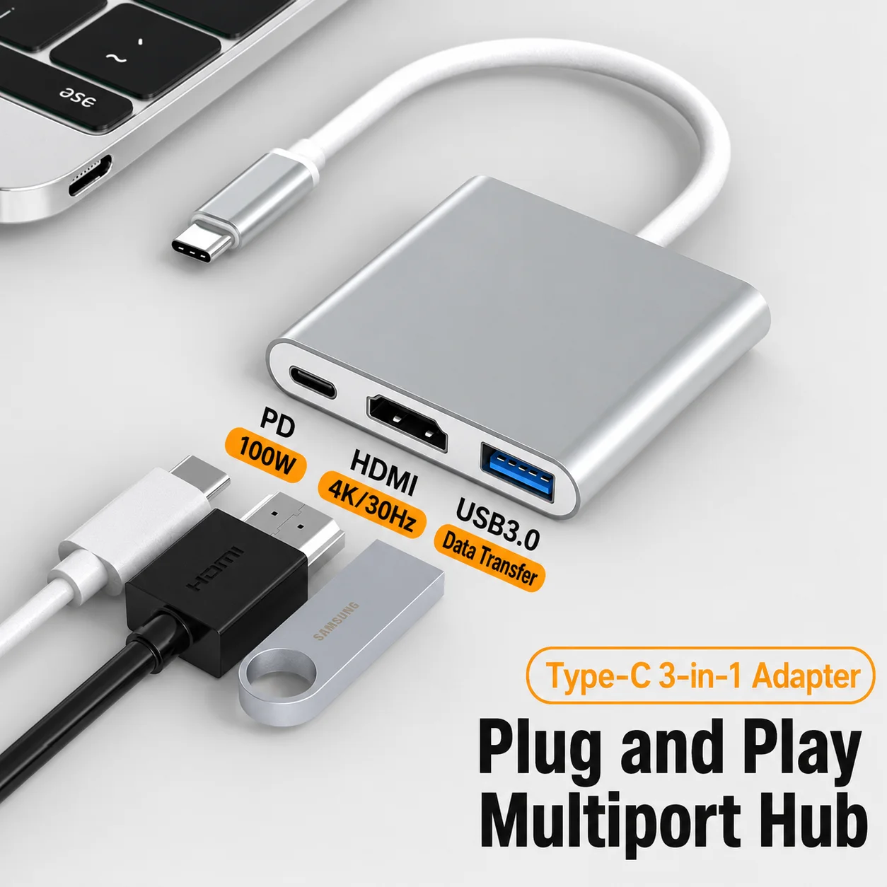 4K Type-C Docking Station 3-in-1 Expansion USB PD Power Adapter to HDTV HDMI/DP Dual Display USB-C Desktop Computer Accessories